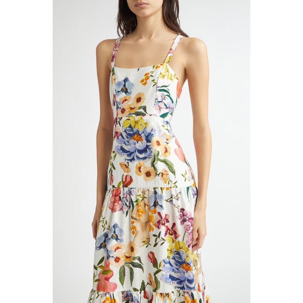 NEW NWT Farm Rio Greek Garden Tiered Linen Blend Maxi Dress Size L - Picture 2 of 12